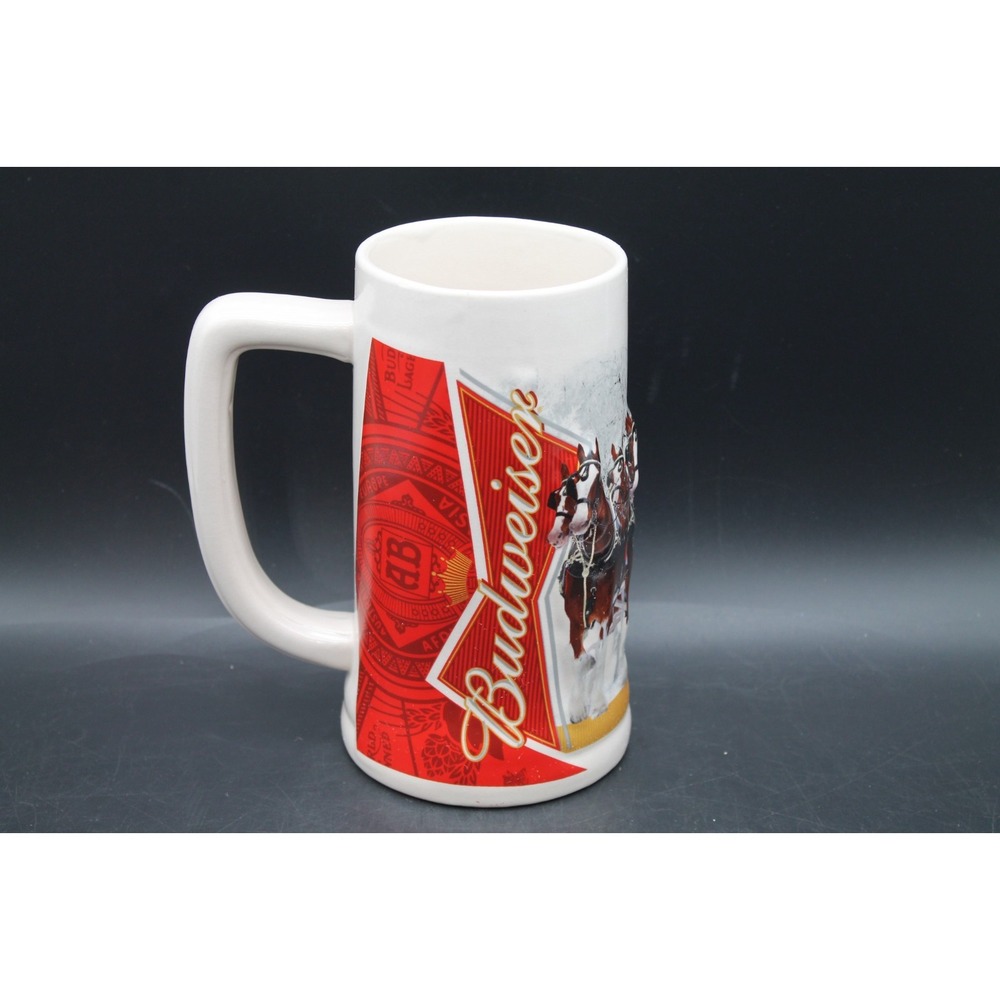 Budweiser 2012 Winter Wonderland Clydesdale Horses Ceramic Beer Stein Mug 8"